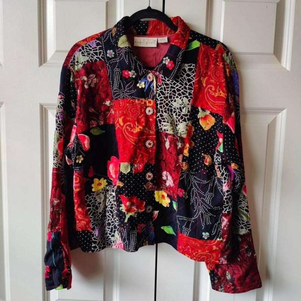 OOAK‎ Vtg 90s Art to Wear Patchwork Boho Rayon Quilted Jacket Whimsy Artsy NY L